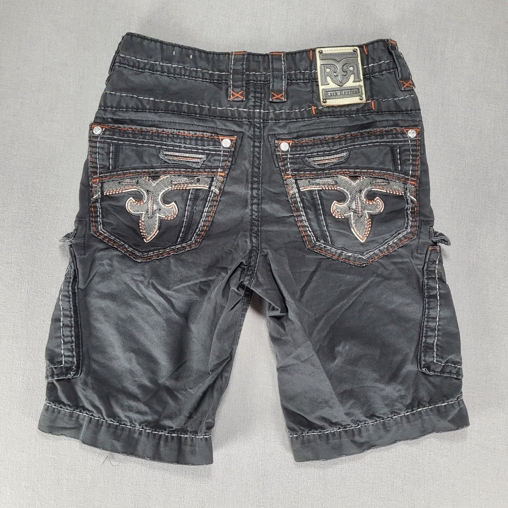 Rock Revival Cargo Shorts Mens 31 Classic Black Orange Stitching Embroidered